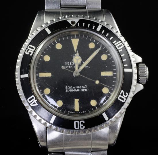 A gentlemans 1967 Rolex stainless steel Submariner wristwatch, ref no. 5513; serial no. 1607300, bracelet no. 7839, with Rolex box.